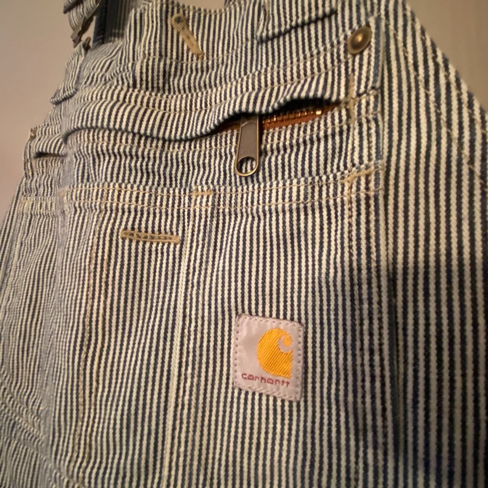 Carhartt Railroad Stripe Overalls (Womens XS) Navy + White